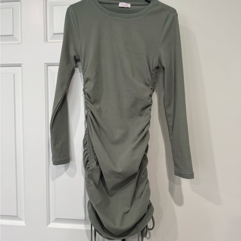 Pink lily Olive Green Ruched Dress brand new